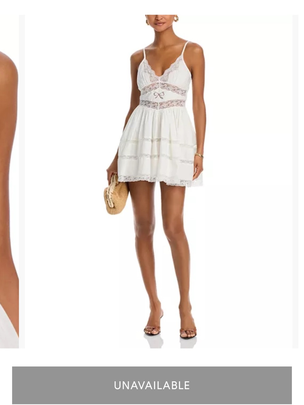 LOVESHACKFANCY White Lace Trim Spaghetti Strap Mini Dress